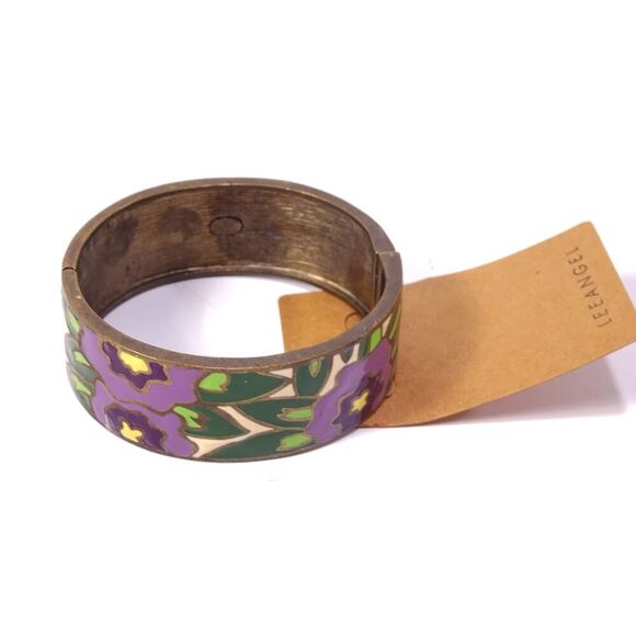 Vintage Neiman Marcus Lee Angel Brass Enamel Flower Hinge Cuff Bracelet NWT 198 - Picture 9 of 11